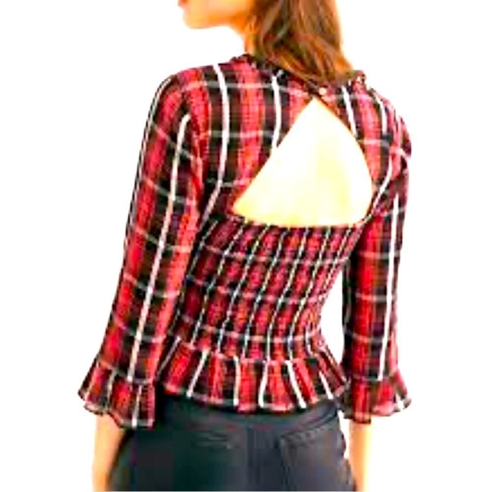Free People Nicole Smocked Plaid Top